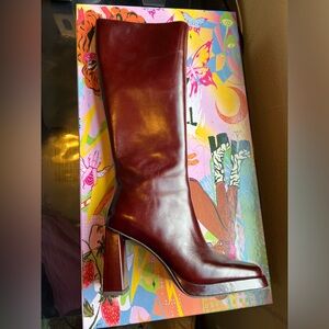 Jeffrey Campbell Maximal Knee High Boots | Brown Leather | Burgundy